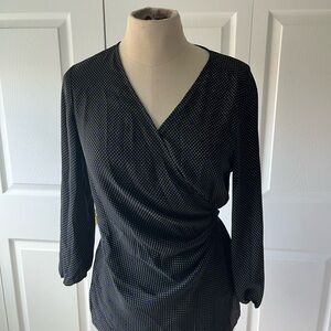Ann Taylor Black and Blue Polka Dot Wrap Blouse